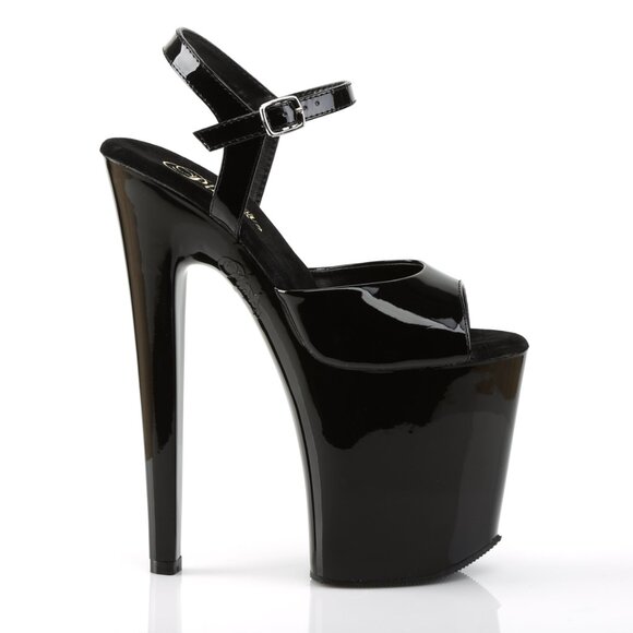 Pleaser Xtreme-809 8" Heel, 4" Platform Black Patent Platform Ankle Strap Sandal - Picture 3 of 5